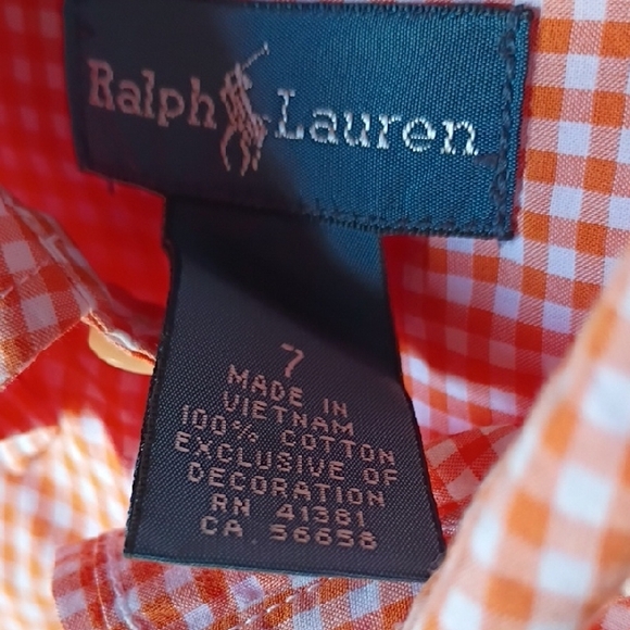 Ralph Lauren Bundle Kids Orange  Blue &  Grey Gingham Shirts Size 7  -grey 10 - Picture 15 of 16